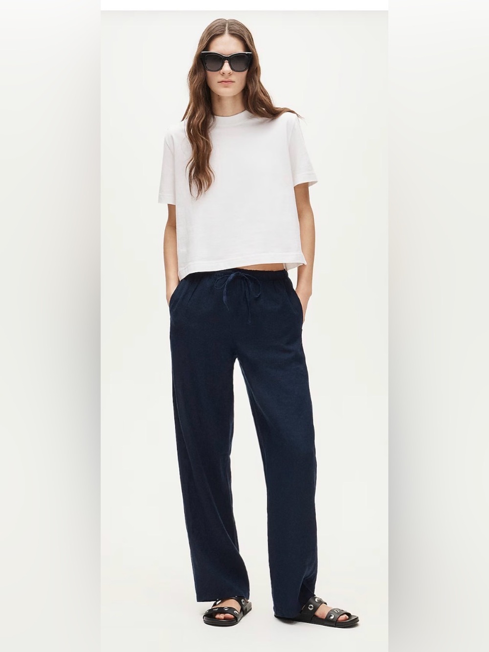 J. Crew Navy Linen-Blend Wide Leg Drawstring Pants